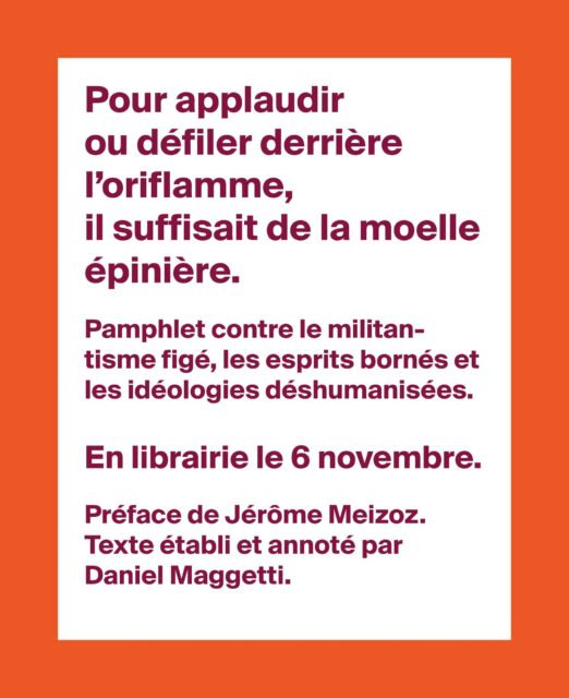 La verve de Gaston Cherpillod rejoint les Poches Suisses dans un texte illustrant l'attrait que peuvent exercer les idéologies, et les désillusions qu'elles entraînent.
Un très grand merci à Daniel Maggetti et Jérôme Meizoz pour l'établissement de cette nouvelle édition!
@clsrunil
@jmeizoz