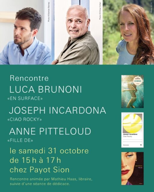 Conversations croisées entre trois parcours littéraires: rendez-vous samedi à Sion!
@anne_pitteloud_ @josephincardona 
@editionsfinitude @payot.libraire