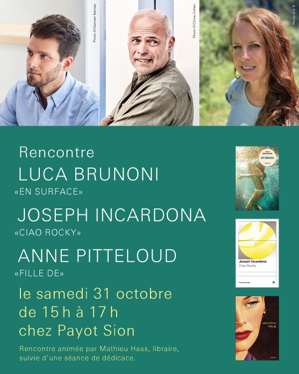 Conversations croisées entre trois parcours littéraires: rendez-vous samedi à Sion!
@anne_pitteloud_ @josephincardona 
@editionsfinitude @payot.libraire